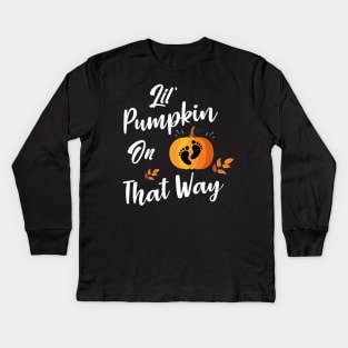 Lil Pumpkin On The Way - Girl Fall Baby Shower Pumpkin Kids Long Sleeve T-Shirt